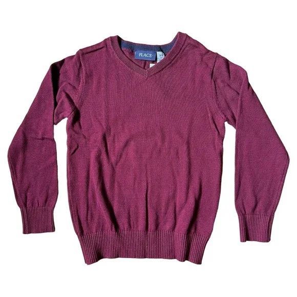 The Childrens Place Boys Sweater Size S 5/6 Maroon V-Neck Shirt Burgundy Red - Picture 1 of 3